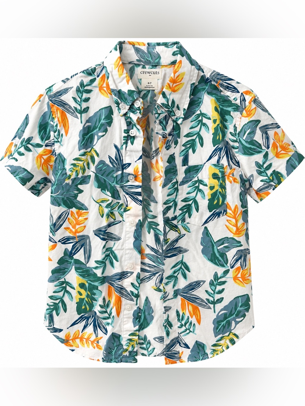 J. Crew Crewcuts Tropical Button-Down Shirt with Green and Yellow Leaf Print